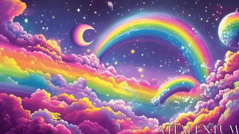 Spectral nebula sky renders layered rainbows and luminous clouds