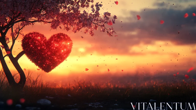 Luminescent Heart Under Sunset Sky.