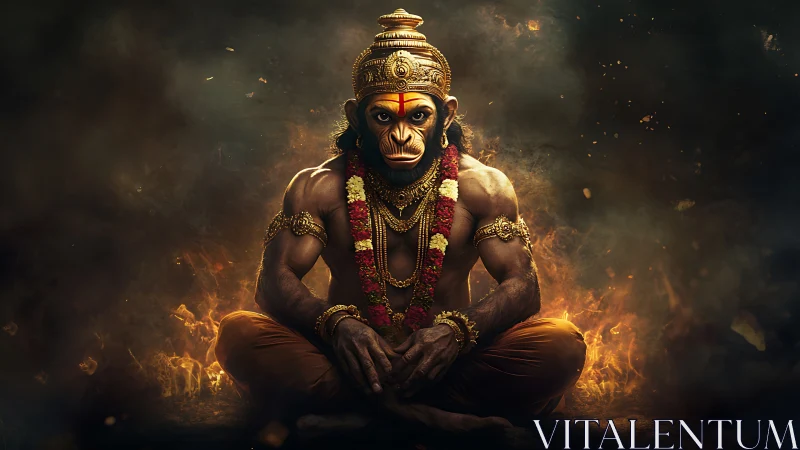 Fiery simian warrior sage in divine molten twilight meditation.