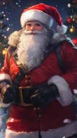 Digital painting portrait of classic Santa in festive lighting.
