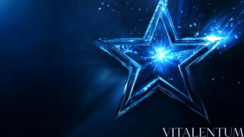 Luminous blue crystal star drifting through a quiet night sky.