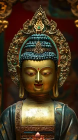 Golden Buddha statue glowing with calm, inviting stillness.