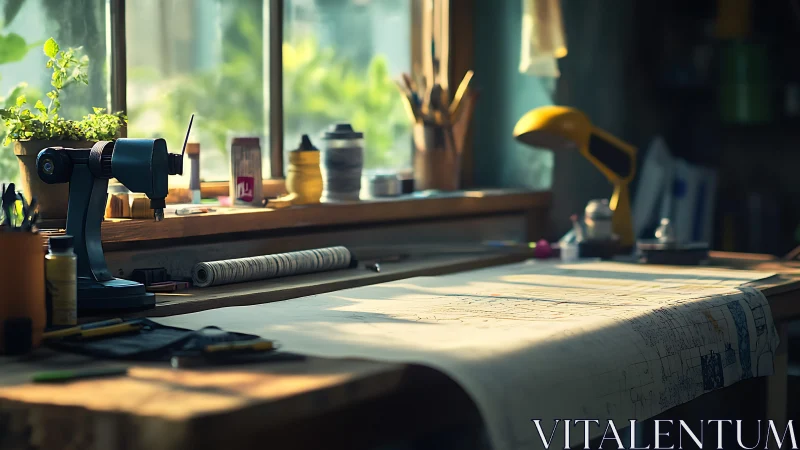 Designer's Sunlit Workshop: Where Creativity Unfurls by Golden Light