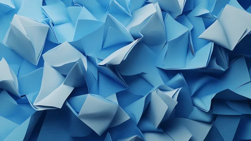 Clustered folded blue paper surfaces in dense arrangement.