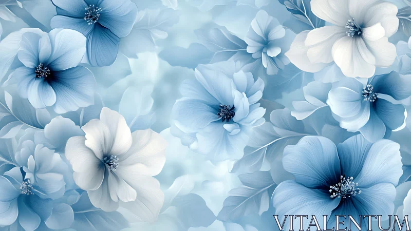 Layered Blue and White Flowers with Gradient Depth of Field