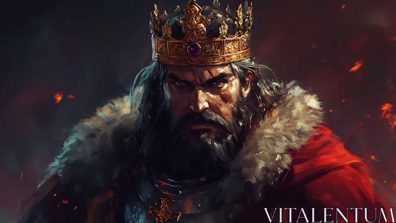 Regal medieval king portrait in fiery atmospheric lighting