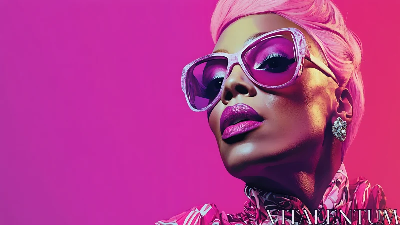 Electric pink diva in oversized shades owning the spotlight.