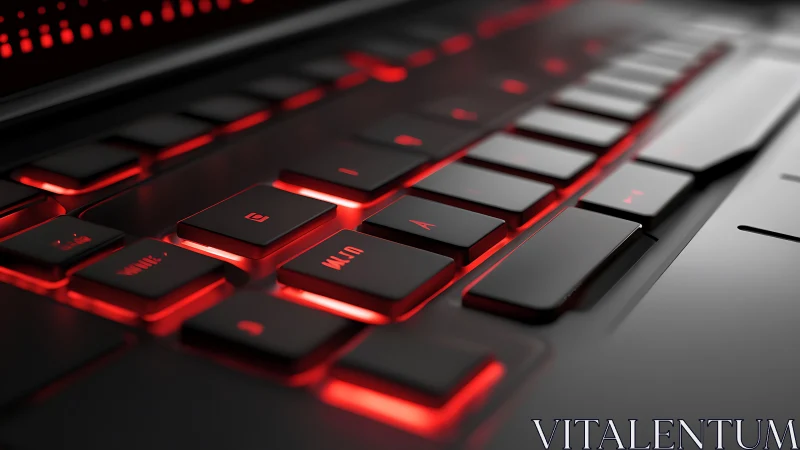 Gaming laptop keyboard glows with red backlit low profile keys