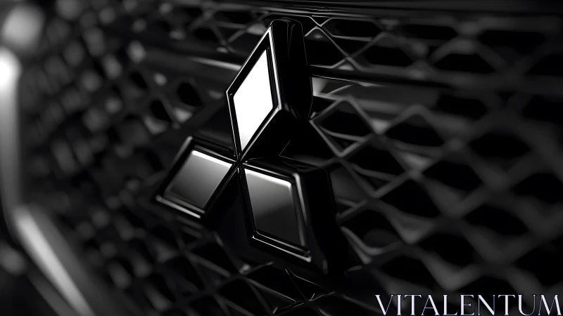 Close-up of Mitsubishi Car Grille Emblem in Modern Black Finish.