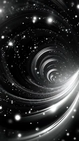 Swirling monochrome vortex with luminous star-like particles