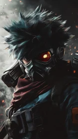 Armored cyberpunk scout with glowing monocular optic in smoke