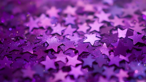 Violet star confetti macro with shallow glittering bokeh.