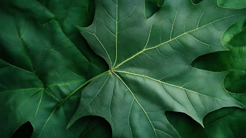 Gentle green maple leaf rests softly on lush foliage
