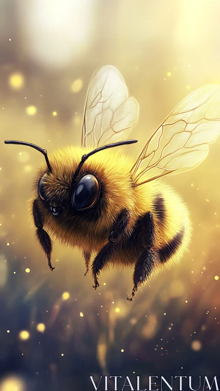 Macro-level luminous bee study in shallow-focus flight field.