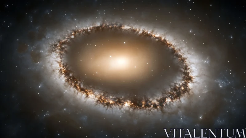 Ring galaxy with bright central core in deep space view.