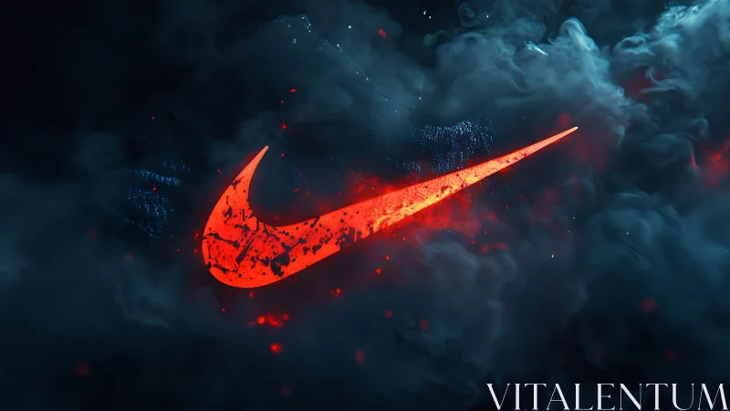 Glowing red swoosh emblem cutting through dark smoke.