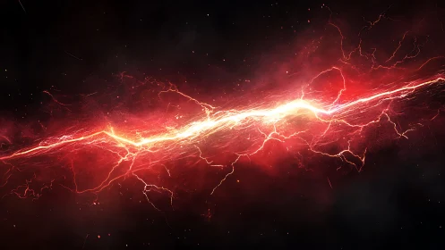 Blazing red energy arc splits dark cosmic background