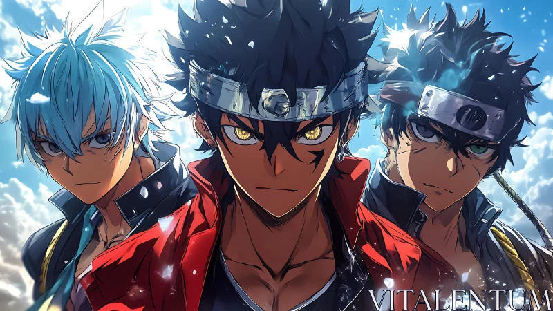 Storm-bright rivals stand united beneath a burning sky.