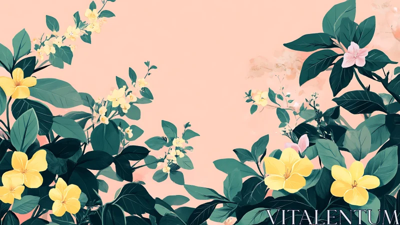 Golden blooms dancing across soft peachy dreamscape