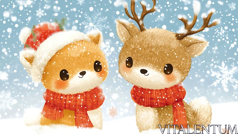 Snowy Friends in Red Scarves Share Cozy Holiday Magic.