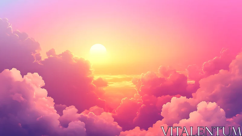 Radiant pastel sunset bathes dreamy clouds in gentle warmth