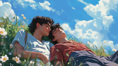 Digital pastoral duet under cumuliform sky illumination.