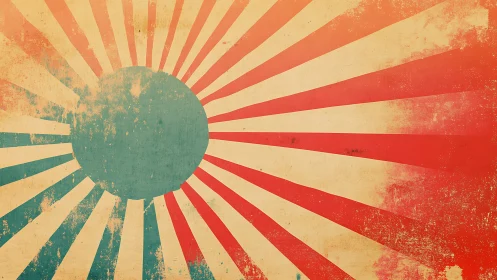 Grunge sunburst graphic radiates bold retro energy outward