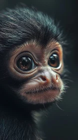 Photorealistic close-up portrait of baby monkey profile study.