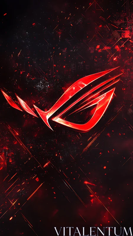 Crimson neon crest blazing through a dark digital storm.