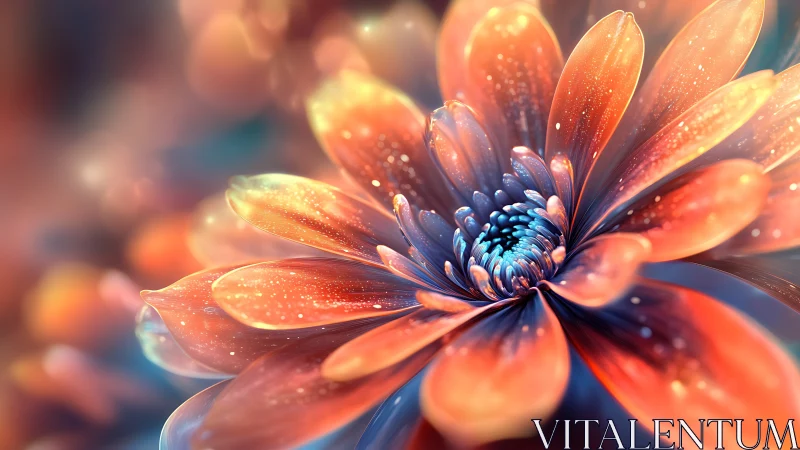 Digital painting macro bloom with luminous bokeh petals.