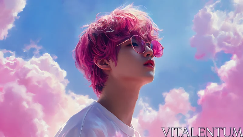 Cotton candy skies and a daydreamer in rose-tinted shades.