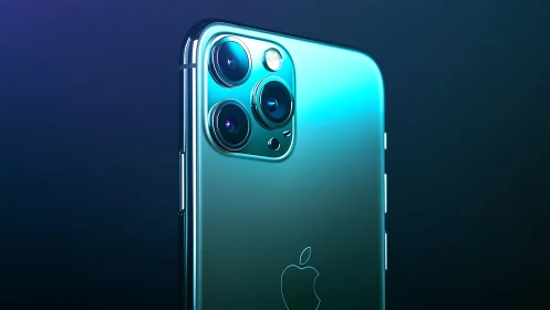 Shimmering teal smartphone with bold triple camera glow.