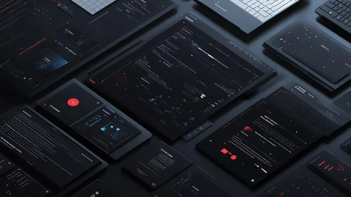 Digital devices showcase sleek dark interface design.