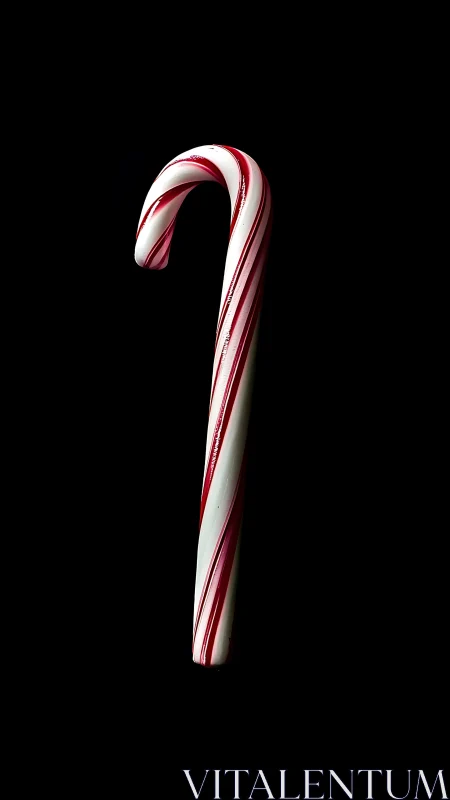 Candy Cane with Red and White Stripes on Black