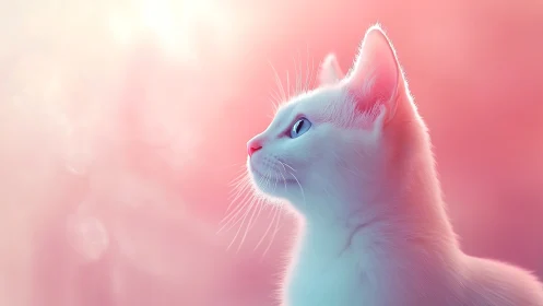 White Feline Portrait Rendered With Volumetric Lighting in Gradient Pink Environment