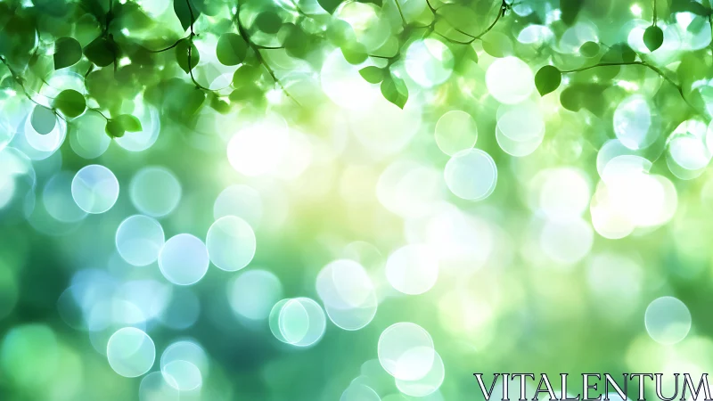 Sunlit Green Leaves with Abstract Bokeh Background, Soft Focus.
