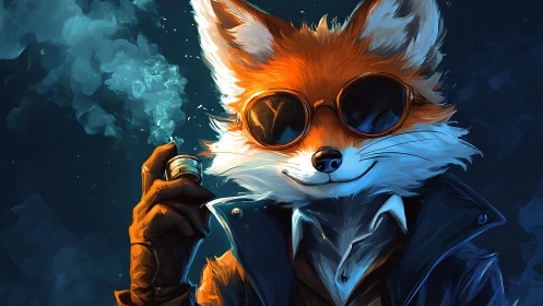 Cool fox in shades enjoys a smoky neon city night view