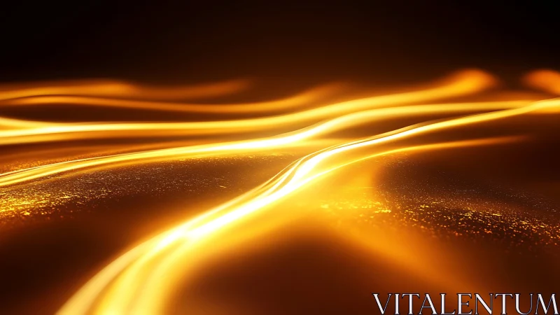 Luminous golden energy waves across abstract fluid surface.