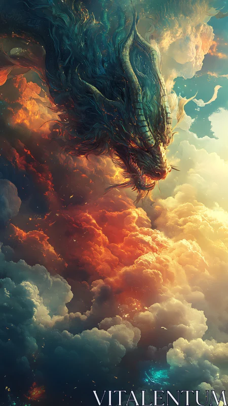 Atmospheric dragon apparition within luminous cloud strata.