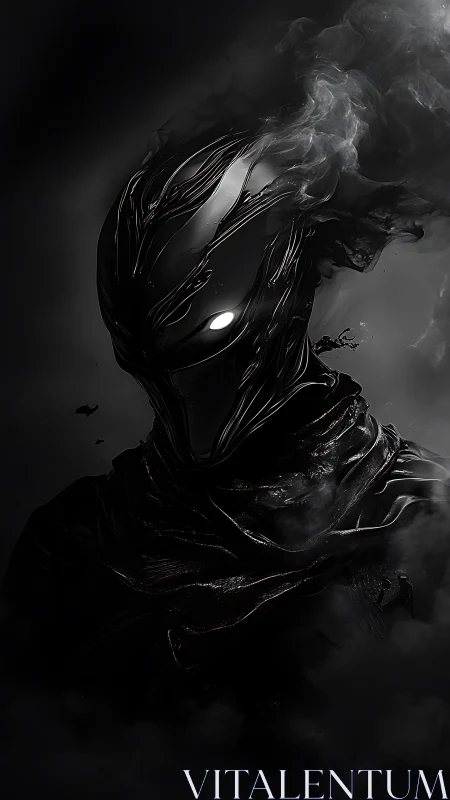 Shadow-forged specter stands wreathed in smoke and silence