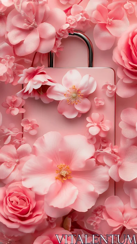 Pink Floral Elegance: Delicate Lock Surrounded by Blooms.
