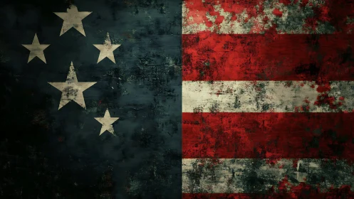 Weathered flag art with bold stars and rustic stripes.