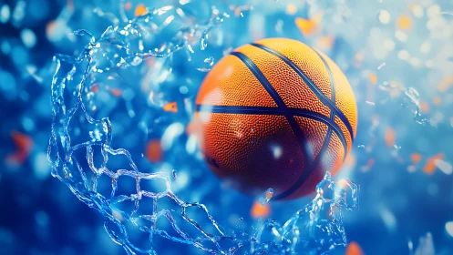 Macro basketball splash with dynamic water motion in bokeh field