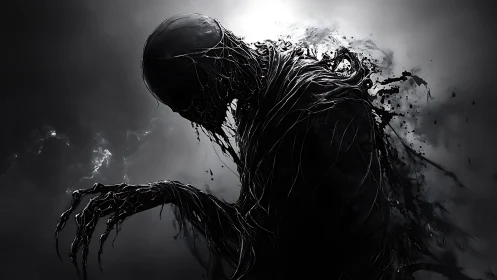 Nocturnal void entity woven from liquid shadow filaments.