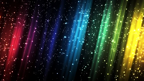 Radiant rainbow light streaks shimmer across a starry void