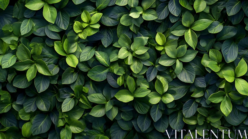 Gentle jungle of glossy leaves in soothing green layers.