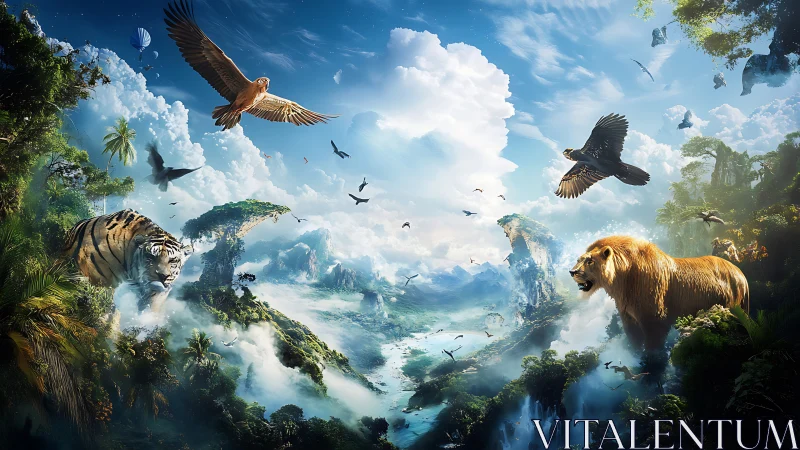 Majestic Wildlife Gathering in a Breathtaking Floating Valley.