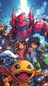 Color-charged heroes and mechs racing into skybright adventure.