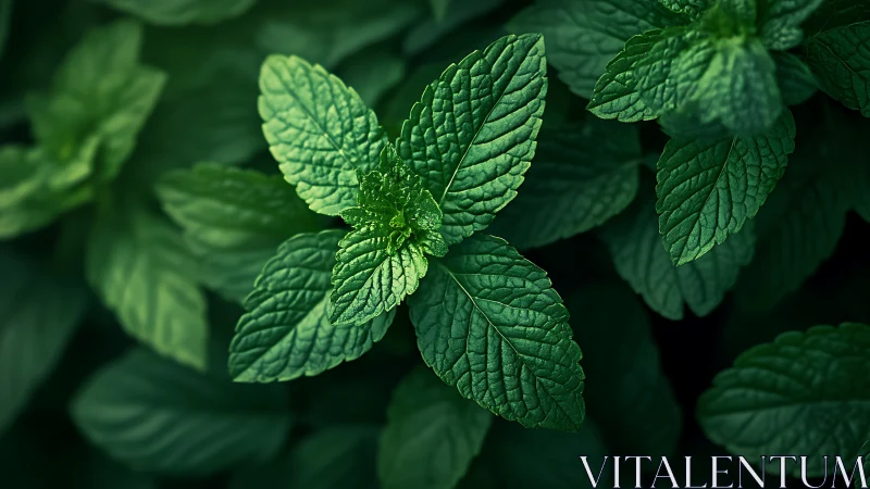 Close-up view of green mint leaves with textured surfaces.