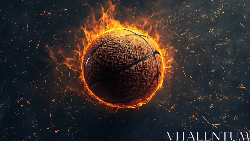 Basketball floats centered in frame wrapped in bright orange fire